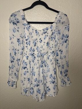 Hollister White Romper with Blue Floral Print